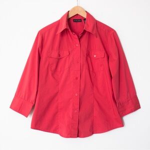 New York & Company Stretch | Vintage 00’s Red 3/4 Sleeve Button Blouse | Size M